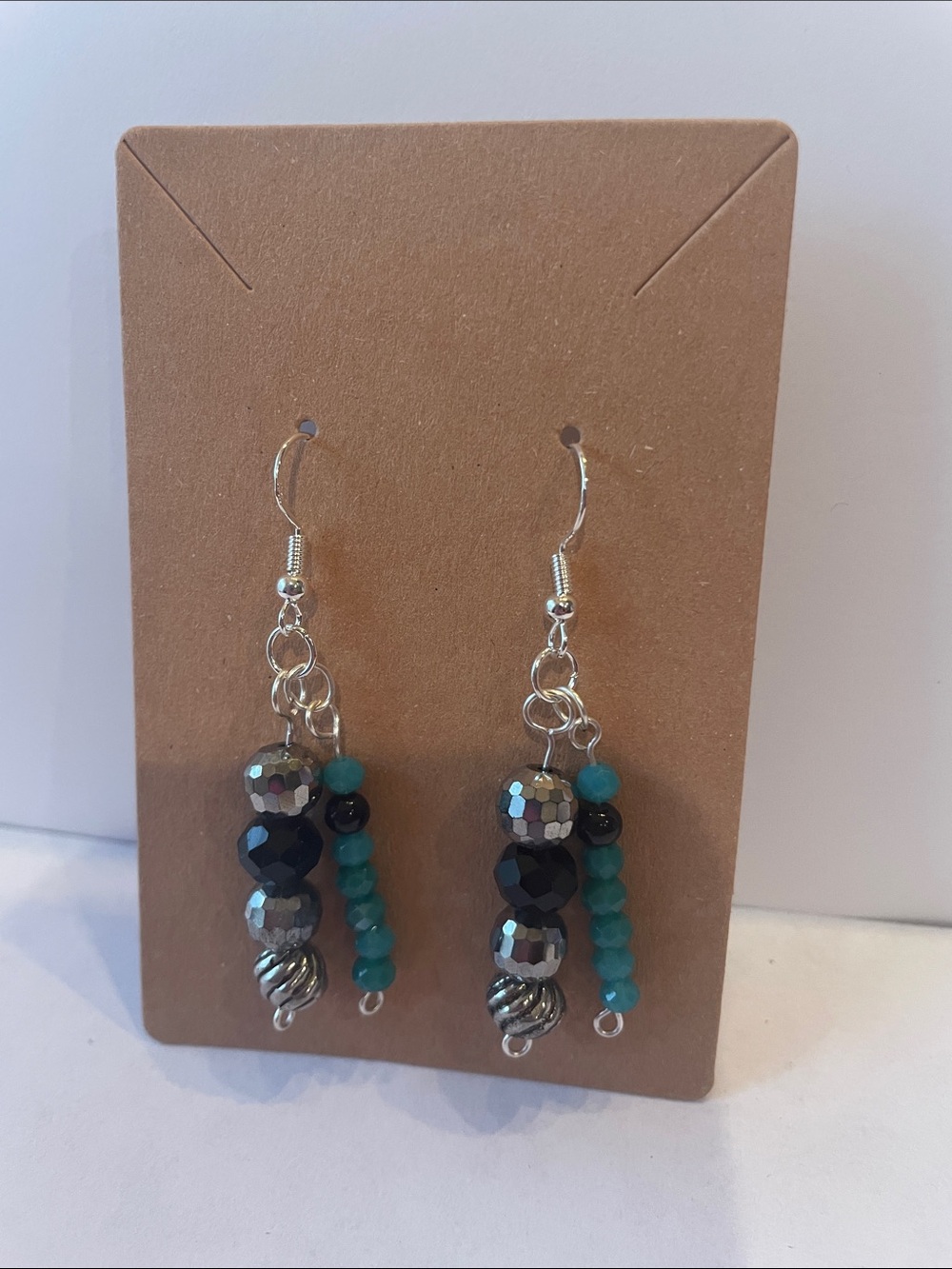 Teal and Black Beaded Dangle Earrings - Women's Jewelry